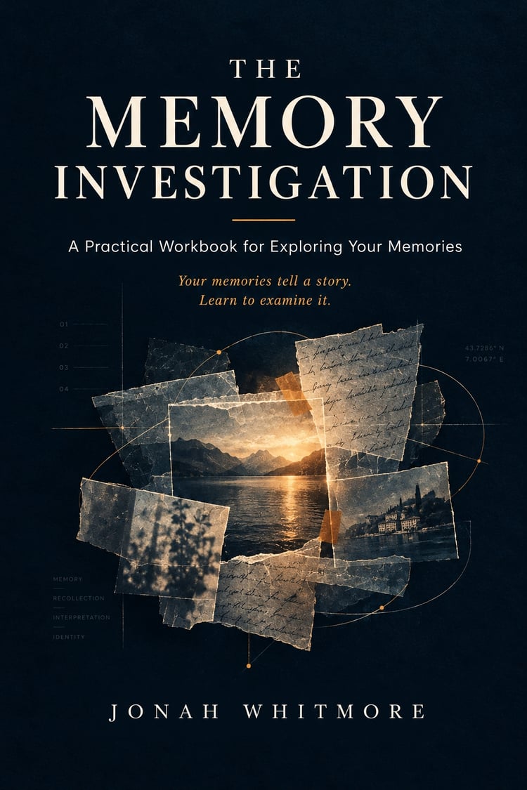 Cover of The Memory Investigation: The Practical Workbook for Exploring Your Memories by Jonah Whitmore.