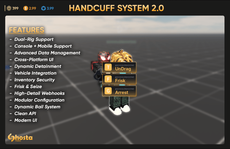 Roblox handcuff system interface and controls