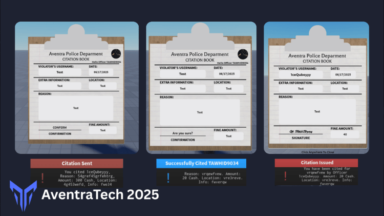 Police citation form with violator information fields