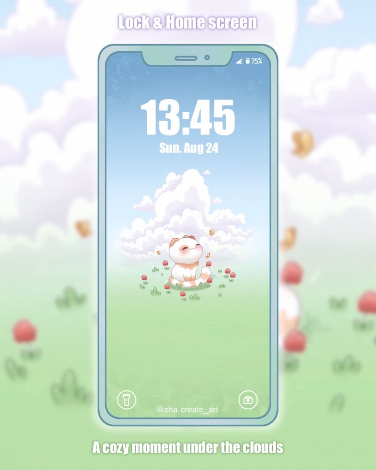 A small remake of one of my wallpapers, this cute creature sleeping peacefully under a fluffy cloud, surrounded by golden butterflies #wallpaperphone #cuteart #kawaiiart #cloud #cutecreature