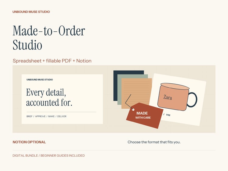 Custom Order Tracker | Made-to-Order Studio digital bundle cover.