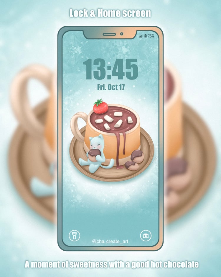 A smooth, comforting hot drink, topped with a soft, colorful marshmallow #wallpaperphone #cuteart #kawaiiart #hotdrink #marshmallow