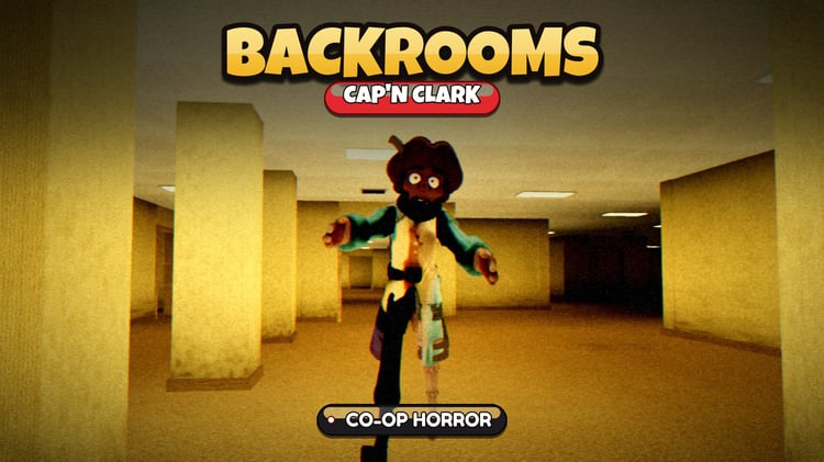 Yellow Backrooms corridors with fluorescent lighting