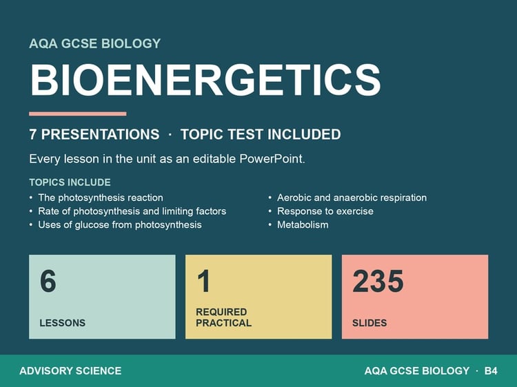Bioenergetics Lessons PowerPoint | AQA GCSE Biology B4 8461, 7 Lessons: cover