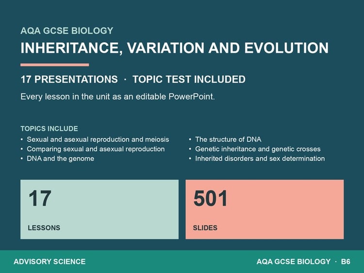 Inheritance, Variation and Evolution Lessons PowerPoint | AQA GCSE Biology B6 8461, 17 Lessons: cover