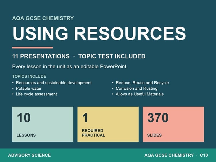 Using Resources Lessons PowerPoint | AQA GCSE Chemistry C10 8462, 11 Lessons: cover