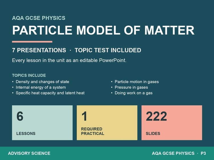 AQA GCSE Physics P3 Particle Model of Matter | 7 Lesson Presentations and Topic Test: cover