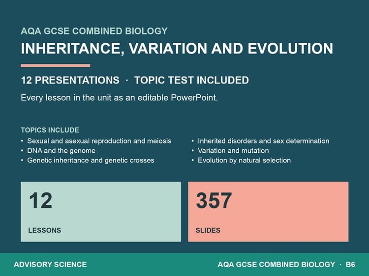 Inheritance, Variation and Evolution Lessons PowerPoint | AQA GCSE Combined Science Biology B6, 12 Lessons: cover