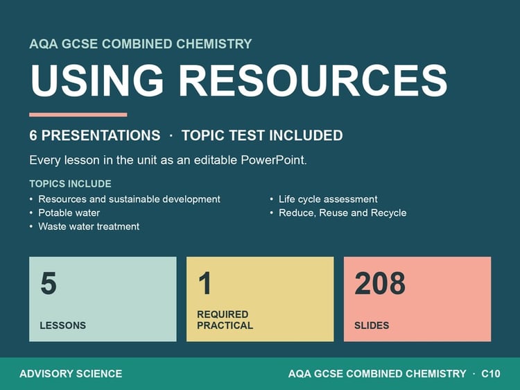 Using Resources Lessons PowerPoint | AQA GCSE Combined Science Chemistry C10, 6 Lessons: cover