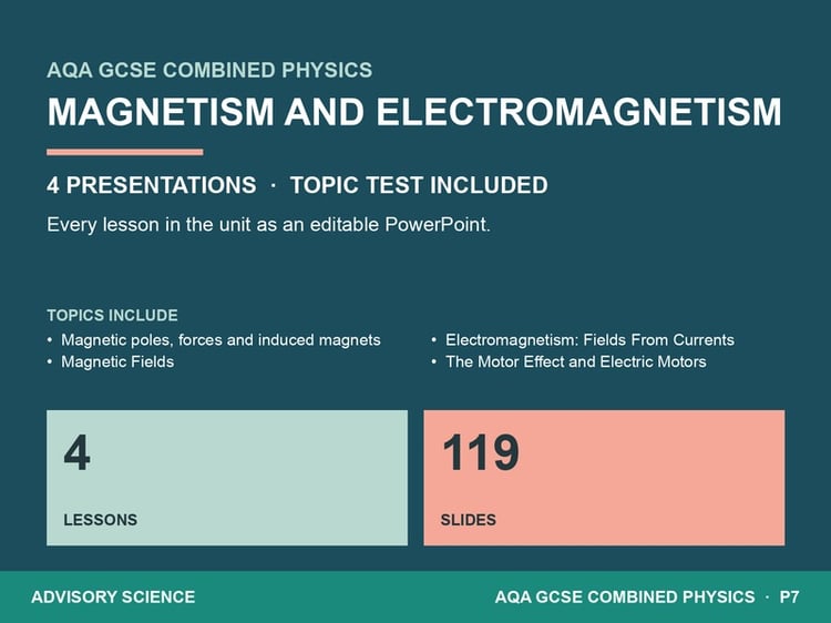AQA GCSE Combined Science Physics P7 Magnetism and Electromagnetism | 4 Lesson Presentations and Topic Test: cover