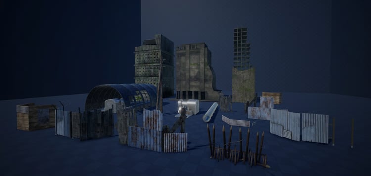Destroyed skyscraper model
