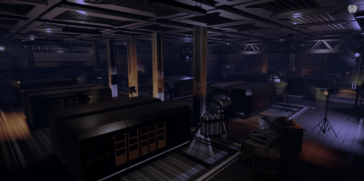 Futuristic FPS arena with containers and industrial cover