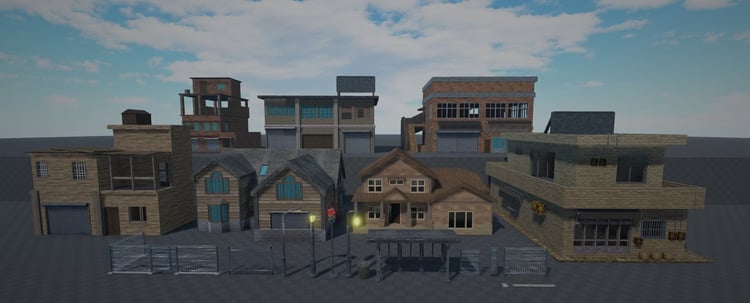 Bus stop and street props for suburban environments