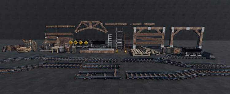 Realistic mine tunnel walls and ceiling sections