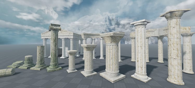 PBR-textured Greek buildings with custom Roblox lighting