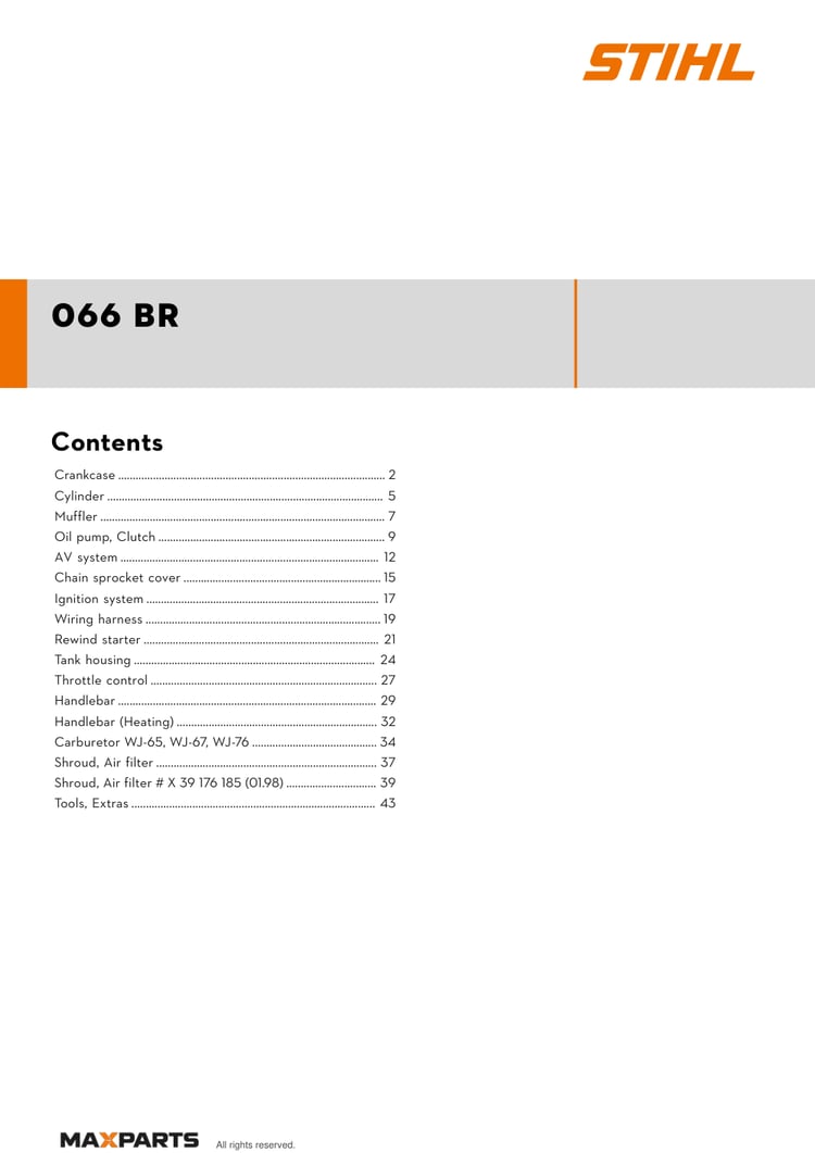 Cover of the STIHL 066 BR illustrated parts catalogue PDF, showing the model name and contents.
