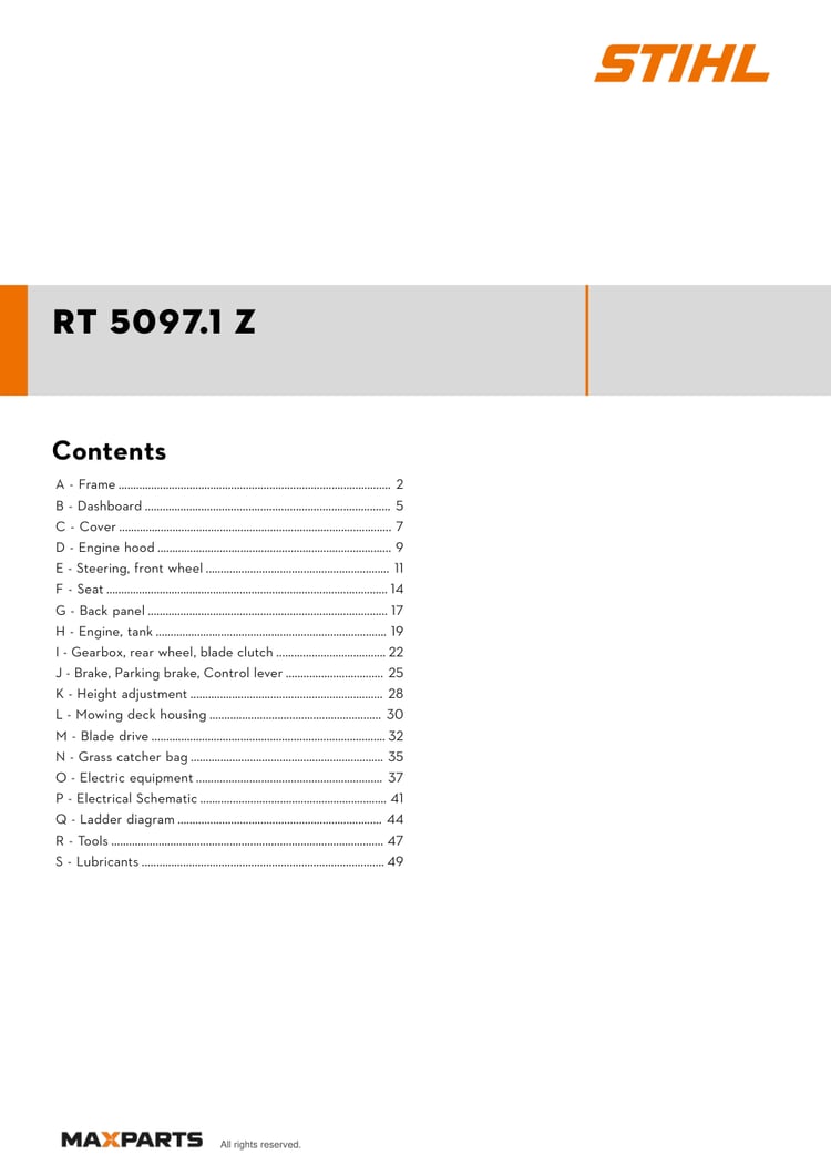 Cover of the STIHL RT 5097.1 Z illustrated parts catalogue PDF, showing the model name and contents.