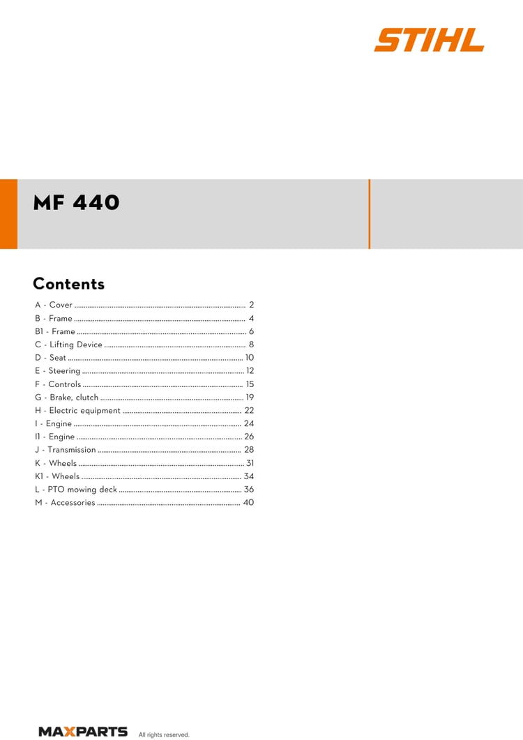 Cover of the VIKING MF 440 illustrated parts catalogue PDF, showing the model name and contents.