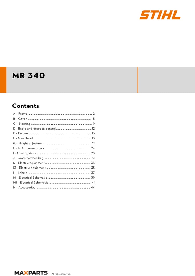 Cover of the VIKING MR 340 illustrated parts catalogue PDF, showing the model name and contents.