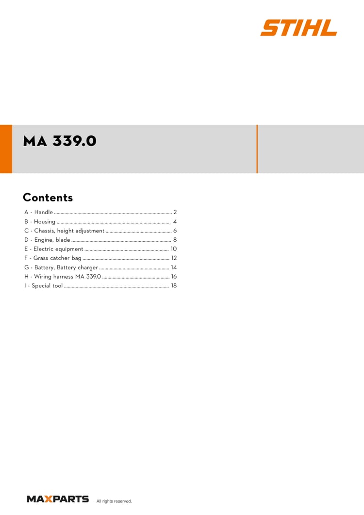 Cover of the VIKING MA 339.0 illustrated parts catalogue PDF, showing the model name and contents.