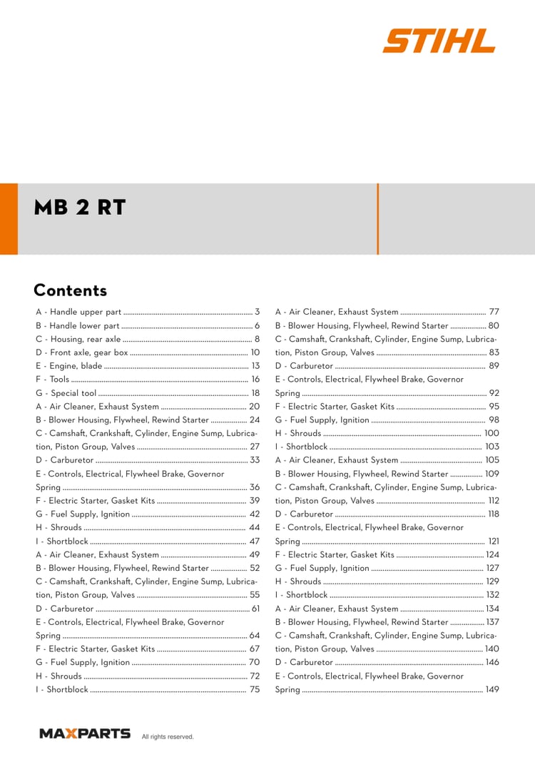 Cover of the VIKING MB 2 RT illustrated parts catalogue PDF, showing the model name and contents.