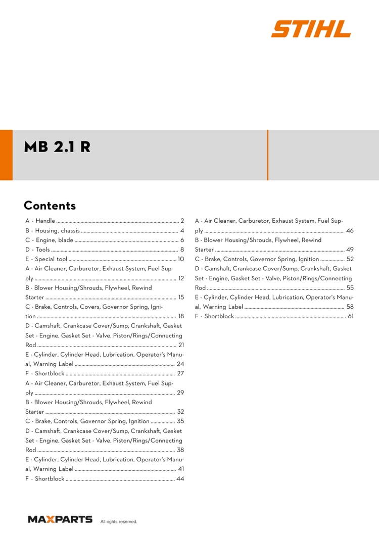 Cover of the VIKING MB 2.1 R illustrated parts catalogue PDF, showing the model name and contents.