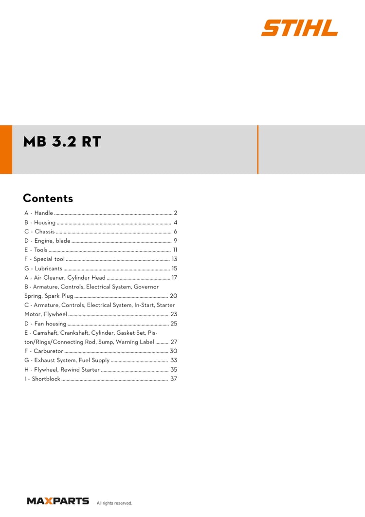 Cover of the VIKING MB 3.2 RT illustrated parts catalogue PDF, showing the model name and contents.