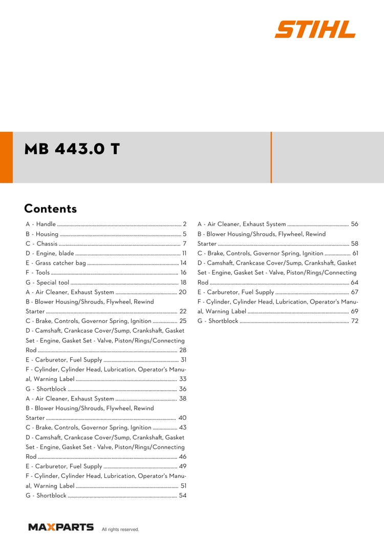 Cover of the VIKING MB 443.0 T illustrated parts catalogue PDF, showing the model name and contents.