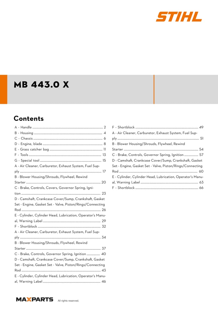 Cover of the VIKING MB 443.0 X illustrated parts catalogue PDF, showing the model name and contents.