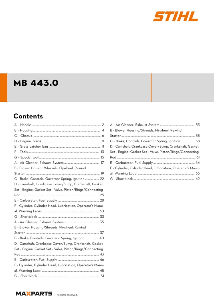 Cover of the VIKING MB 443.0 illustrated parts catalogue PDF, showing the model name and contents.