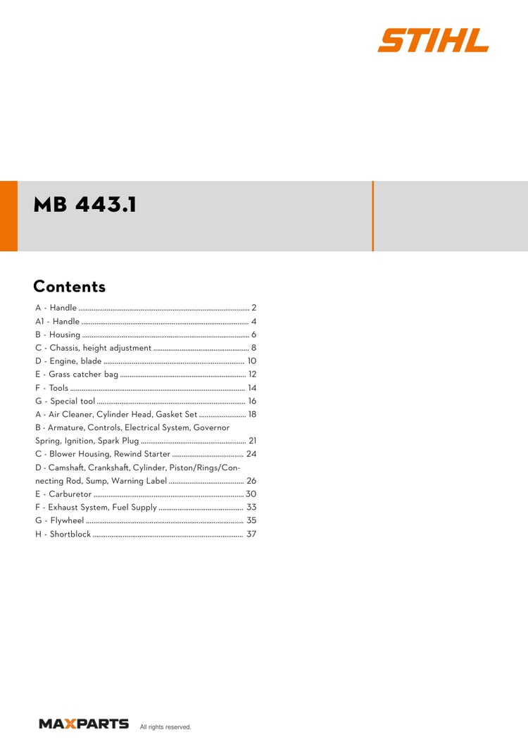 Cover of the VIKING MB 443.1 illustrated parts catalogue PDF, showing the model name and contents.