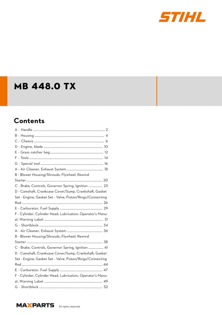 Cover of the VIKING MB 448.0 TX illustrated parts catalogue PDF, showing the model name and contents.