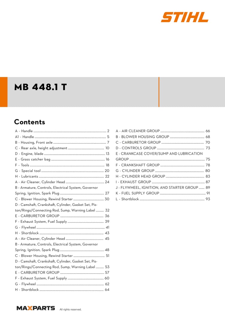 Cover of the VIKING MB 448.1 T illustrated parts catalogue PDF, showing the model name and contents.