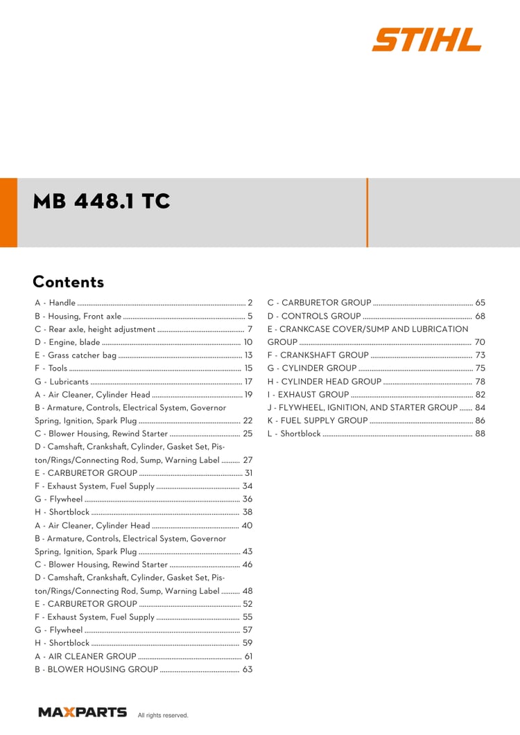 Cover of the VIKING MB 448.1 TC illustrated parts catalogue PDF, showing the model name and contents.