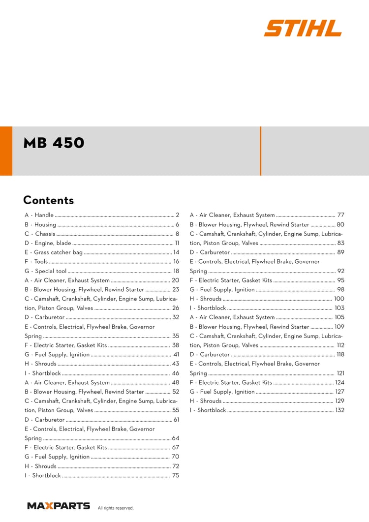 Cover of the VIKING MB 450 illustrated parts catalogue PDF, showing the model name and contents.
