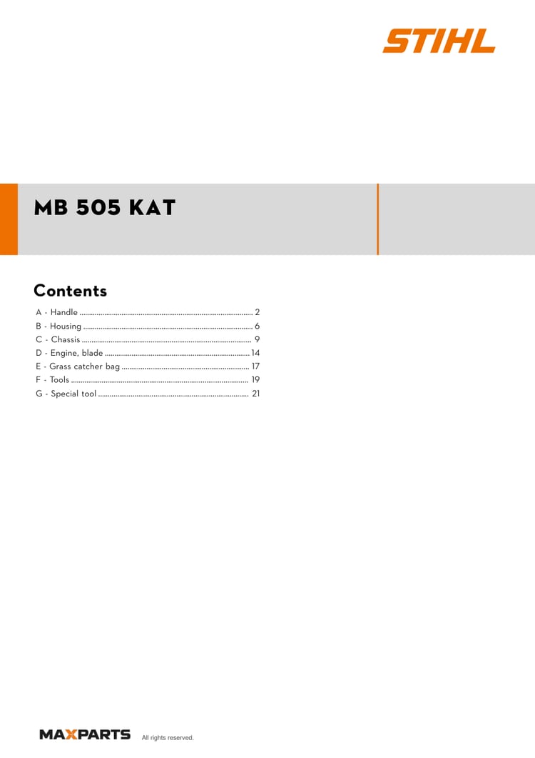 Cover of the VIKING MB 505 KAT illustrated parts catalogue PDF, showing the model name and contents.