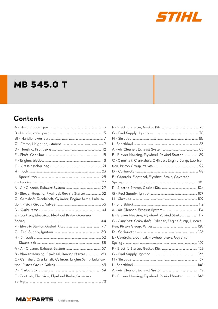 Cover of the VIKING MB 545.0 T illustrated parts catalogue PDF, showing the model name and contents.