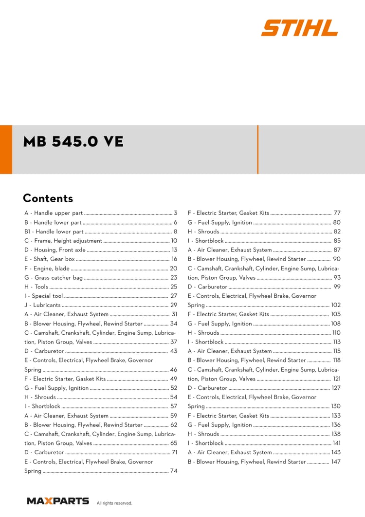 Cover of the VIKING MB 545.0 VE illustrated parts catalogue PDF, showing the model name and contents.