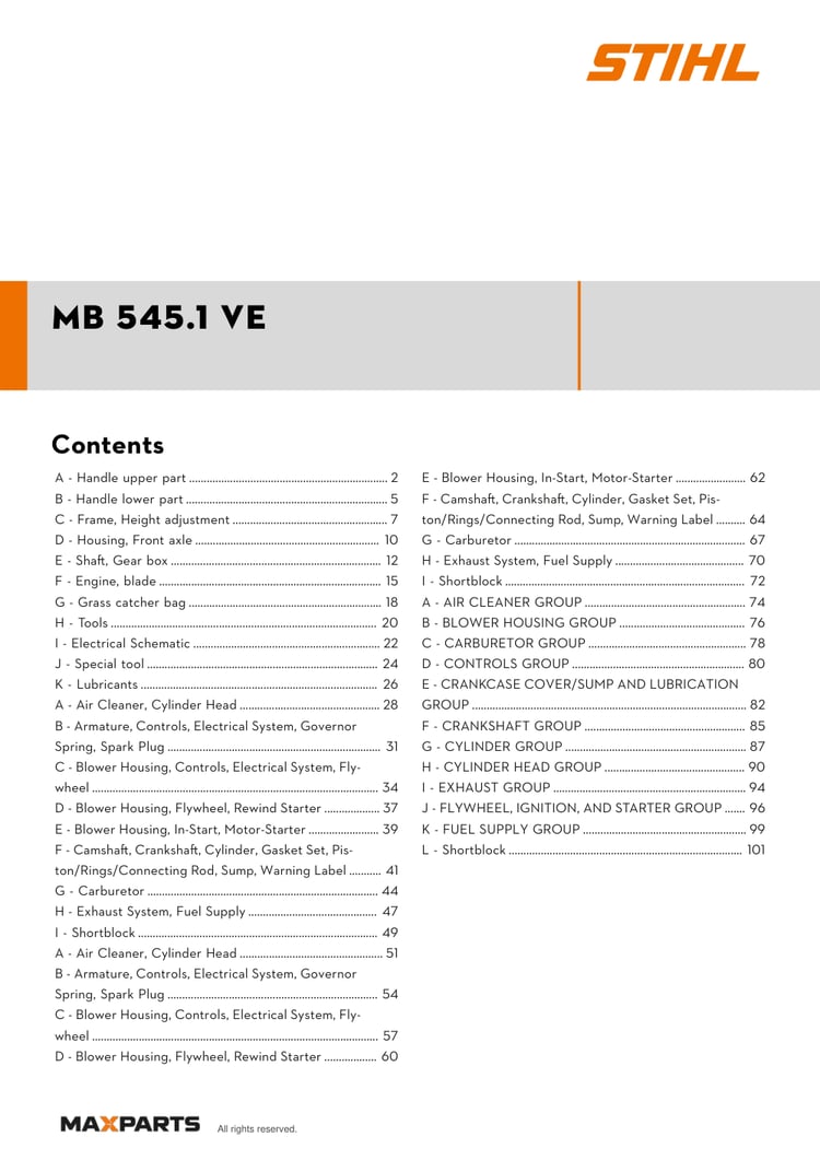 Cover of the VIKING MB 545.1 VE illustrated parts catalogue PDF, showing the model name and contents.
