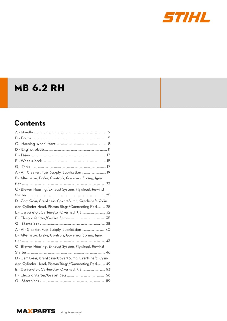 Cover of the VIKING MB 6.2 RH illustrated parts catalogue PDF, showing the model name and contents.
