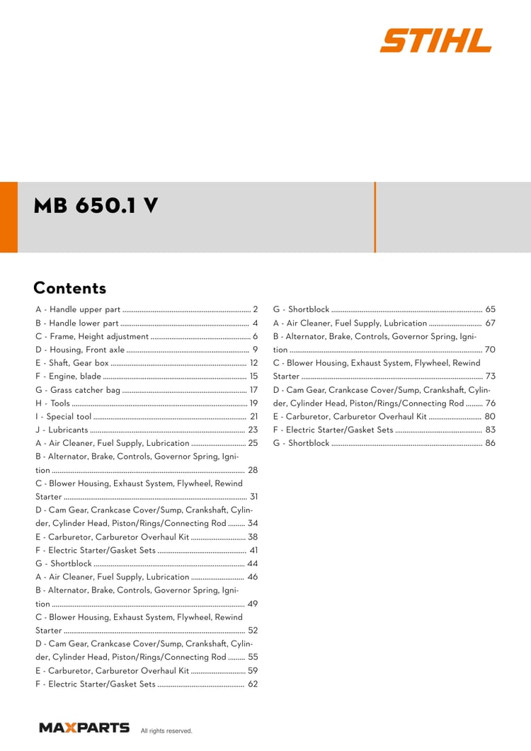 Cover of the VIKING MB 650.1 V illustrated parts catalogue PDF, showing the model name and contents.