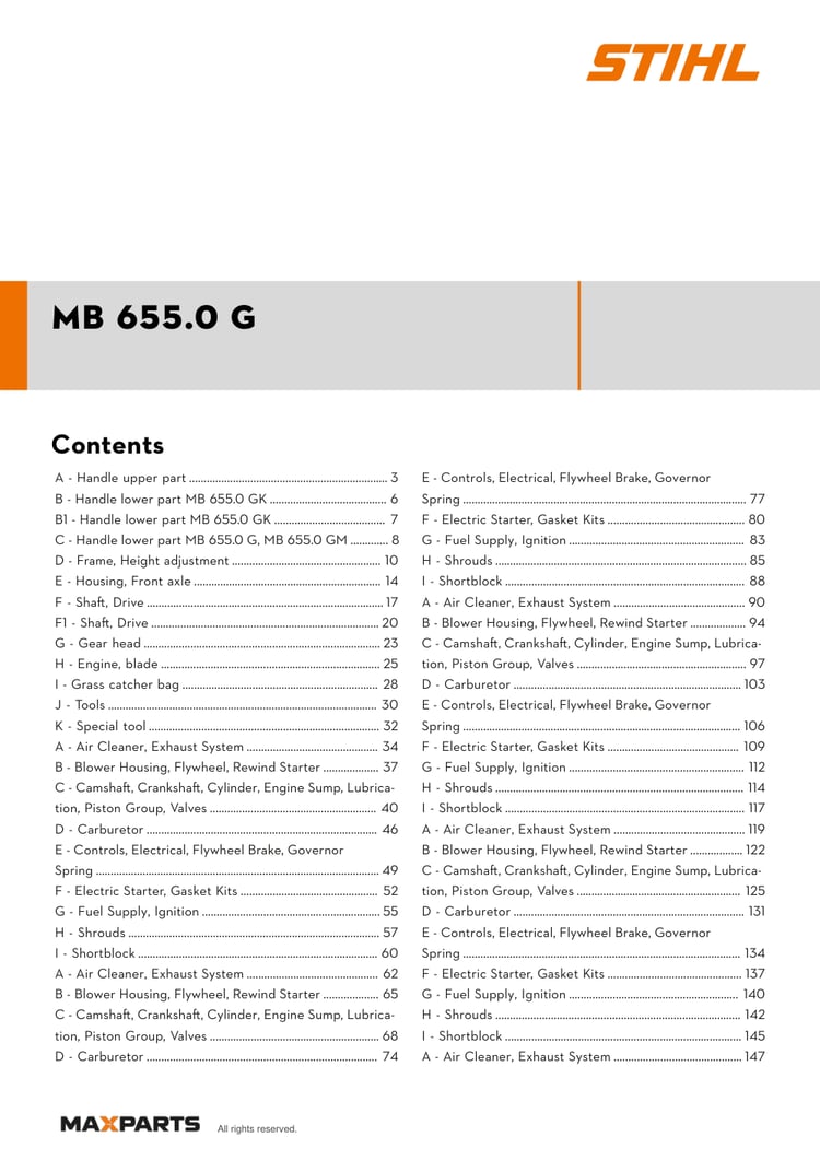 Cover of the VIKING MB 655.0 G illustrated parts catalogue PDF, showing the model name and contents.