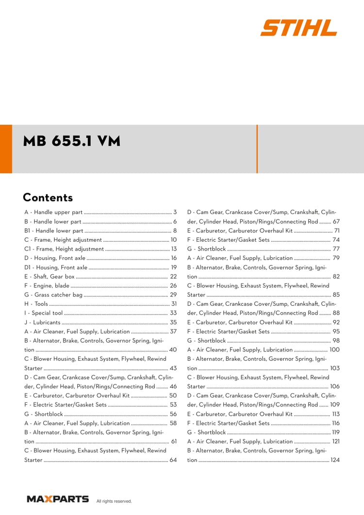 Cover of the VIKING MB 655.1 VM illustrated parts catalogue PDF, showing the model name and contents.
