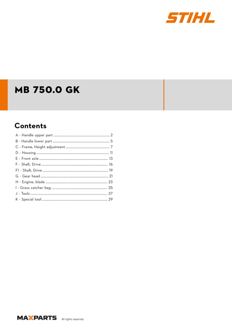 Cover of the VIKING MB 750.0 GK illustrated parts catalogue PDF, showing the model name and contents.