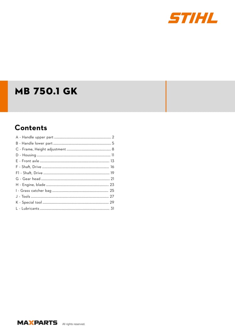 Cover of the VIKING MB 750.1 GK illustrated parts catalogue PDF, showing the model name and contents.