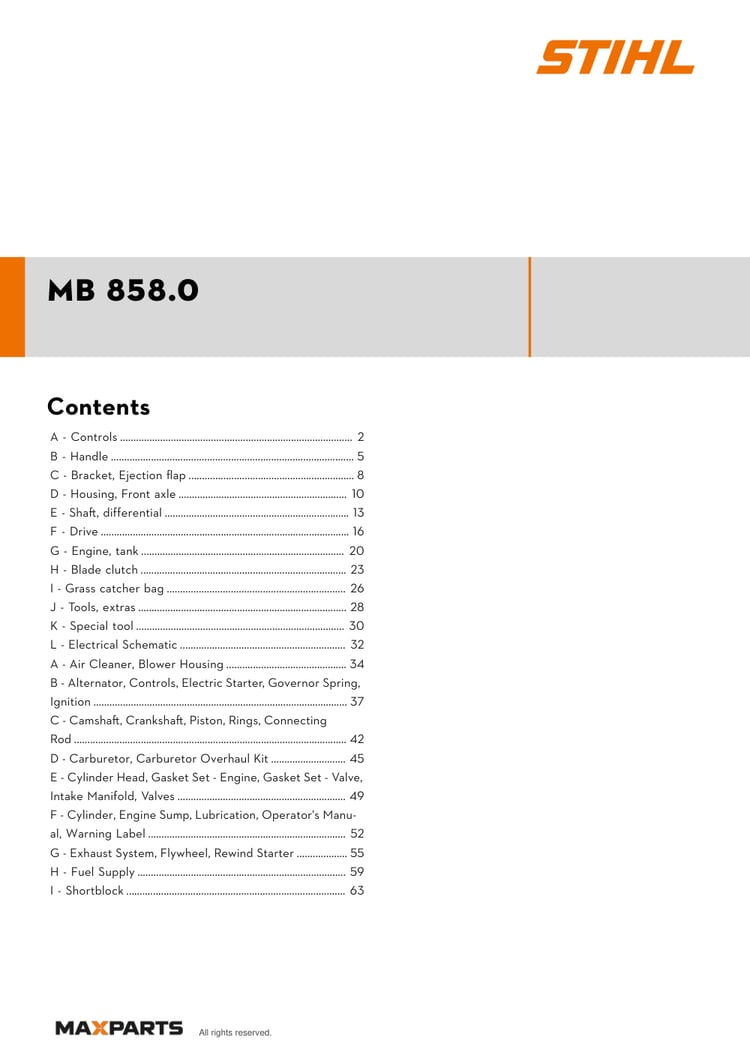 Cover of the VIKING MB 858.0 illustrated parts catalogue PDF, showing the model name and contents.