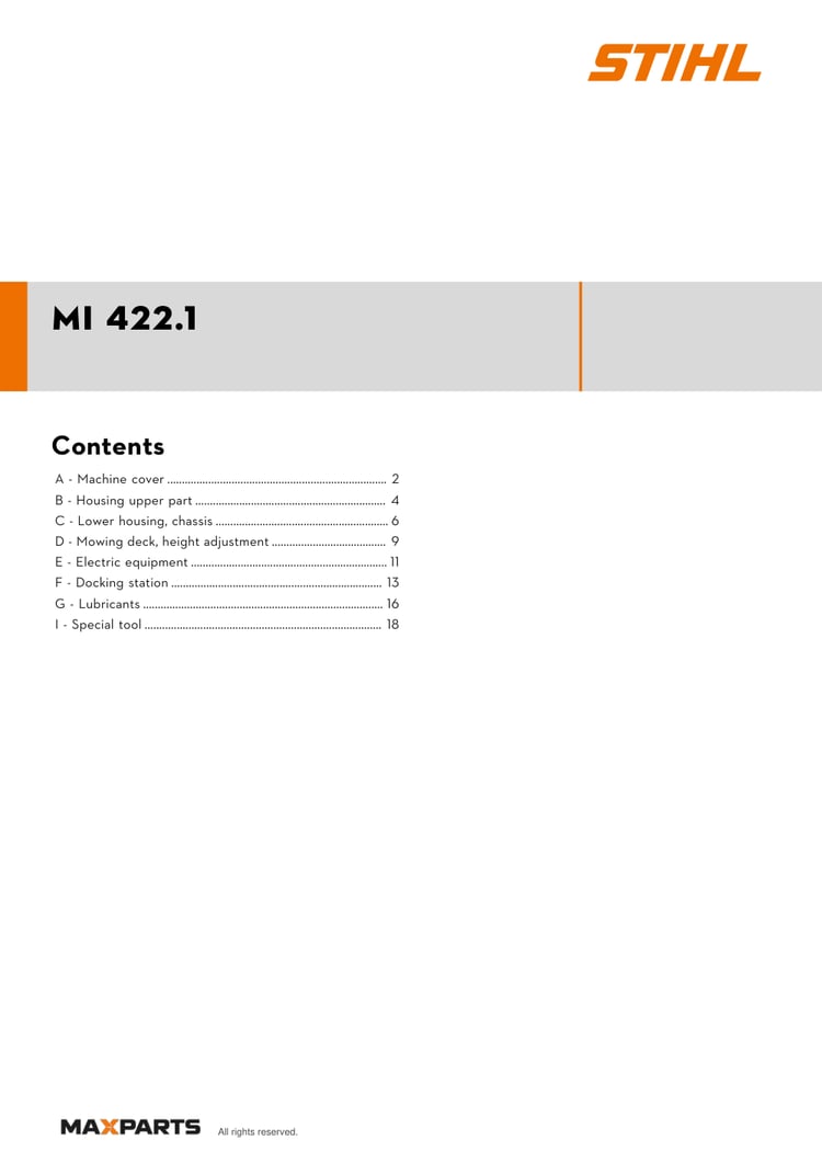 Cover of the VIKING MI 422.1 illustrated parts catalogue PDF, showing the model name and contents.