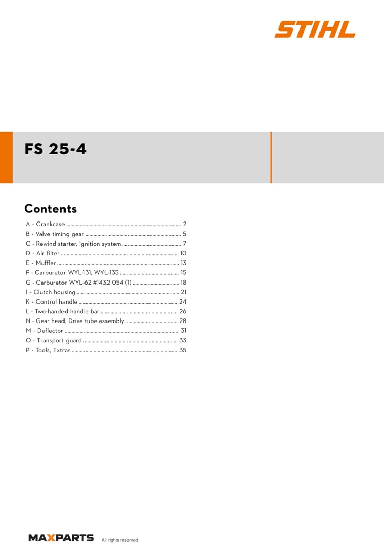 Cover of the STIHL FS 25-4 illustrated parts catalogue PDF, showing the model name and contents.