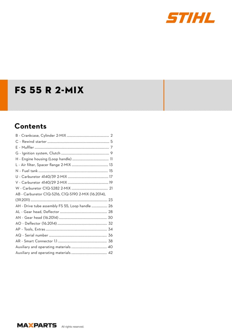 Cover of the STIHL FS 55 R 2-MIX illustrated parts catalogue PDF, showing the model name and contents.