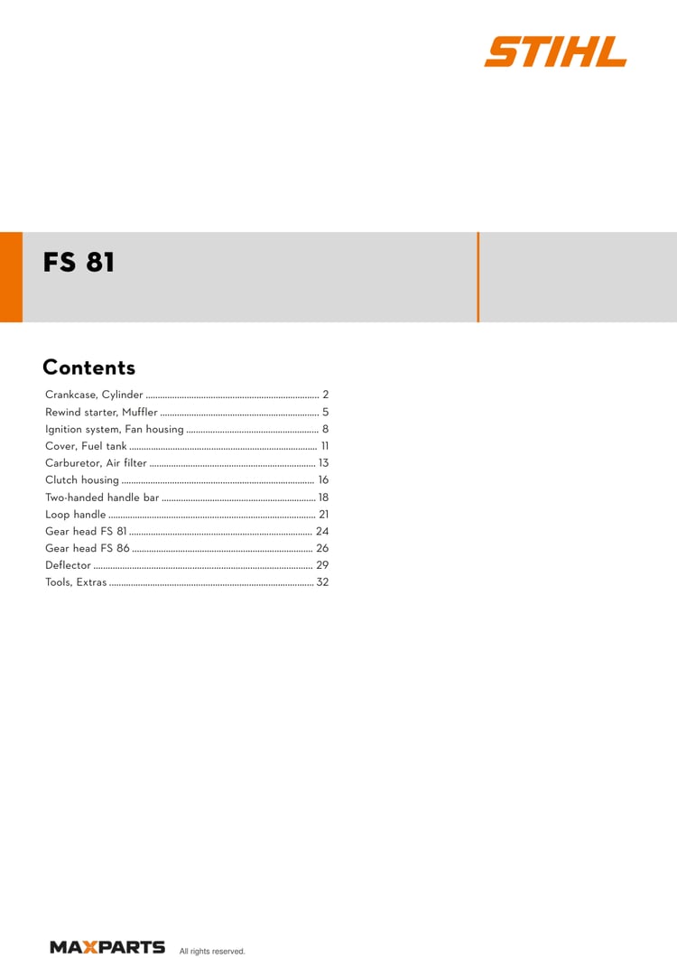 Cover of the STIHL FS 81 illustrated parts catalogue PDF, showing the model name and contents.